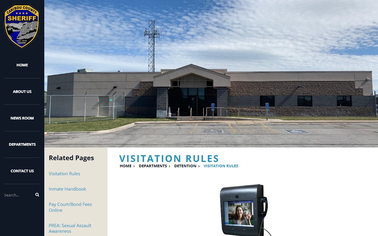 Caribou County Jail visitation rules for inmate visits