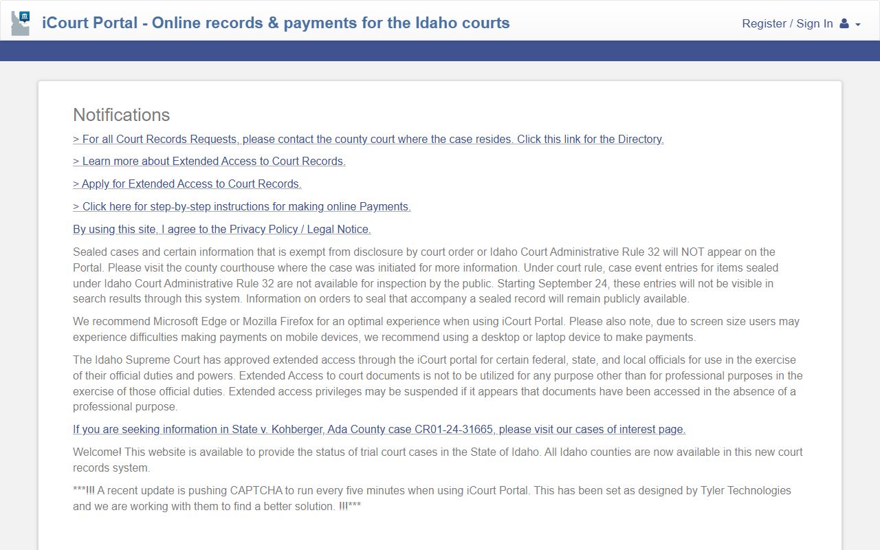 Caribou County court records after arrest iCourt Odyssey public portal